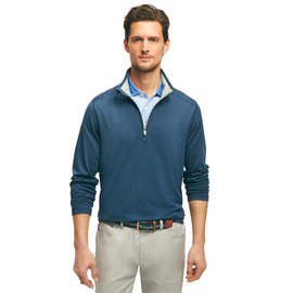 Brooks Brothers Men's Regular Fit Performance Stretch Long Sleeve Golf Half-Zip Sweater, Navy, Medium