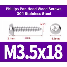M3.5 * 18 Phillips Pan Head Wood Screws 304 Stainless Steel Self-Tapping Screws for Wood Full Thread Woodworking fastener (100pcs)