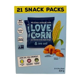 LOVE CORN Sea Salt, 20g x 21 Bags – Delicious Crunchy Corn Snack