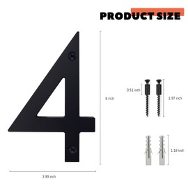6-inch Black Modern House Numbers, Floating Flush Wall Mount with Screw Set, Home Address Number for Garden Door Mailbox, Easy to Install, 911 Visibility Signage[4]