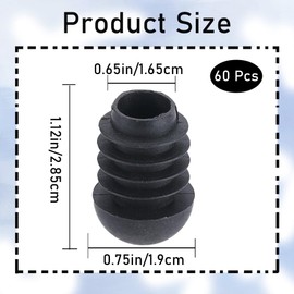 GORGECRAFT 3/4 Inch Round Plastic Plug 60PCS Black Tubing Post End Caps Pipe Inner Inserts Plugs Fastener for Table Chair Leg Anti-Slip Ribbed Tube Furniture Fences Glide Protection