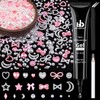 600Pcs 3D Multi Shapes Nail Charms and Flatback Pearls, Pink&White