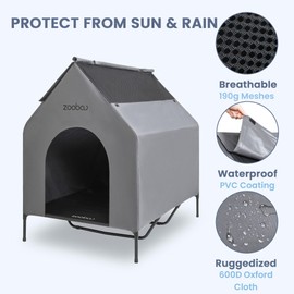 Zooba 48" X-Large Dog House for Large Dogs Indoor or Outside, Weatherproof 600D PVC Dog House Outdoor, Featuring Breathable 2x1 Textilene Elevated Dog Cooling Bed, Easy to Clean（Grey）