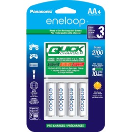 Cargador rápido Panasonic eneloop con 4 pilas recargables, AA