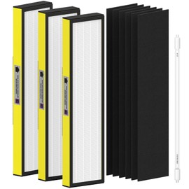 3 Pack FLT5000 True HEPA Replacement Filter C with LB5000 Replacement Bulb Compatible with AC5000, AC5000E, AC5250PT, AC5350B, AC5350BCA, AC5350W, AC5300B, CDAP5500B, AP2800CA