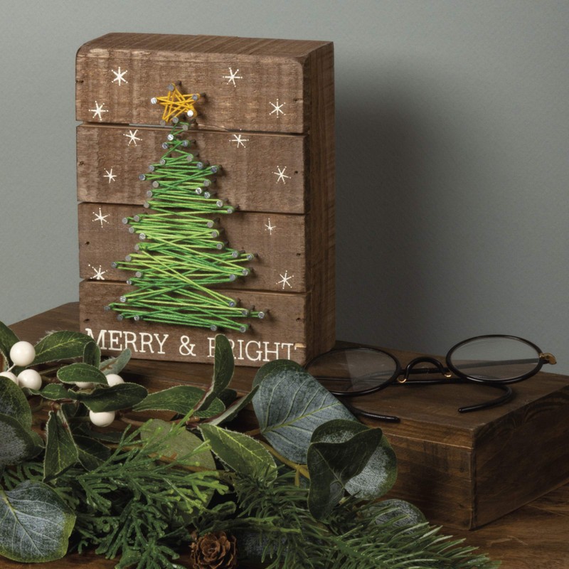 Primitives by Kathy Slat String Art Box Sign, Merry &