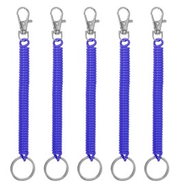 PATIKIL Retractable Coil Springs Keychain, 5 Pack Anti-lost Key Chain Holder Lanyard Cord with Metal Lobster Clasp Keyring 17cm for Keys Wallet, Sapphire Blue
