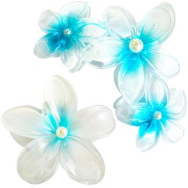 Blue Flower claw clips women girls,cute hawaii flower hair clips with artificial pearls,daisy decorative plumeria hair clips for thick hair thin hair, Large Medium 2pc beach wedding hair accessories