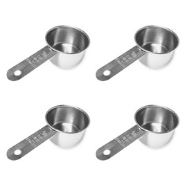 1/4 Cup Stainless Steel Measuring Cup | Sturdy Metal 60 ml | 60 cc | 2 oz | Single Cup for Wet and Dry Ingredients | Great for use as 1/4 Cup Dog Food Scoop - 4 PK