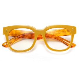 FEISEDY Retro Square Thick Big Frame Blue Light Blocking Reading Glasses Anti Glare Digital Eyestrain Reader B2523 (Mix Amber, 2.50x)