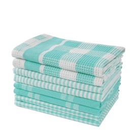 LANE LINEN 100% Cotton Kitchen Dish Cloths, Ultra Soft Absorbent Quick Drying Dish Towels, Multiweave Wash Cloths Dish Towel Sets, 12x12 Inches, 8 Pack - Aqua