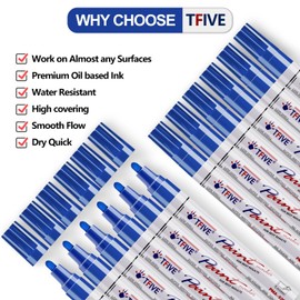 TFIVE Blue Paint Pens Markers - 12 Pack Oil Based Permanent Marker, Medium Tip, Never Fade, Quick Dry, Waterproof Paint Pen for Rocks Painting, Wood, Fabric, Plastic, Canvas, Glass, Metal