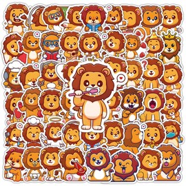 50 Pcs Lion Stickers Waterproof Cute Animals Stickers for Laptop Water Bottle Computer Scrapbook Skateboard Bike Car Phone Luggage,Vinyl Aesthetic Cartoon Forest Lion Sticker for Adults Boys