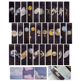 Daily Treasures 30Pcs Space Theme Bookmarks, Colorful Universe Book Markers with 3Pack Moon Sticky Notes-Double Side Galaxy Planet Spaceship Inspirational Bookmarks for Space Enthusiasts, Book Lovers