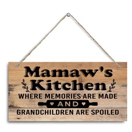 Mamaw's Kitchen Sign - Where Memories Are Made and Grandchildren are Spoiled, Mamaw Home Decor for Kitchen, Decorative Hanging Wall Plaque Wood Sign, Mamaw Gift from Grandson Granddaughter