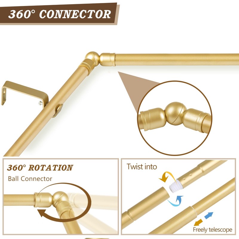 Bay Window Curtain Rods, USFOOK Gold Curtain Rods for Bay