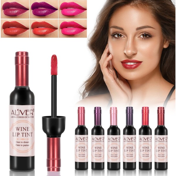 Wine Lip Tint 6 Pieces Wine Lip Tint Matte Liquid Lipstick Set Durable Waterproof Lip Gloss Set for Girls and Women