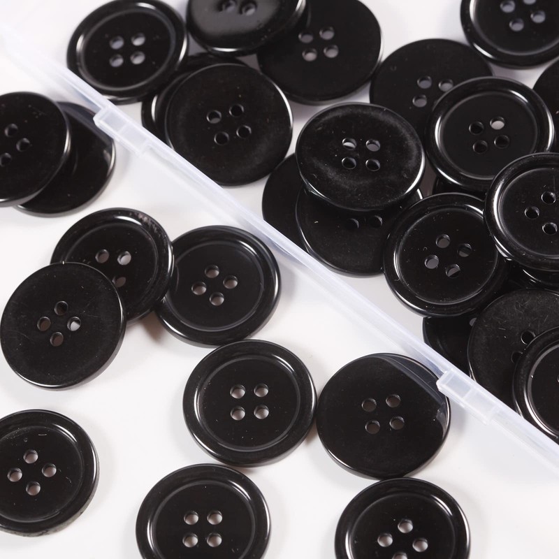 60 botones negros – 1 pulgada de resina de plástico