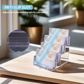 1 Piece Desktop Clear Bussiness Card Holder, Plastic Card Display Stand, 4 Tier Acrylic Card Holder for Office