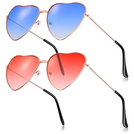BBTO 2pcs Heart Shape Glasses Hippie Sunglasses Retro 70s Glasses for Women, Blue and Pink
