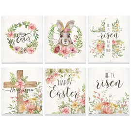 Whaline Easter Swedish Kitchen Dishcloth Set of 6 Watercolor Bunny Rabbit Floral Dish Towel Quick Drying Kitchen Cloths Resable Dishcloth Cleaning Cloths Wipes Absorbent Hand Drying, 6.7 x 7.7 Inch