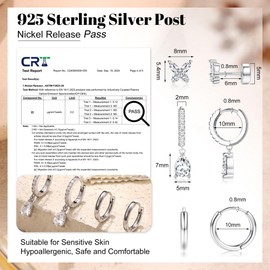 Sterling Silver Gold Earrings Set for Multiple Piercings - Hypoallergenic Dainty 14K Gold Filled Small Hoop Earrings for Women, Flat Back Stud earrings, Jacket Earring Stacks Cartilage