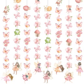 Fairy Birthday Party Decorations 8PCS Fairy Garlands Fairy Theme Party Supplies Butterfly Flower Mushroom Elf Hanging Cutout Garland Banner Streamer for Fairytale Garden Baby Shower Wall Ceiling Decor