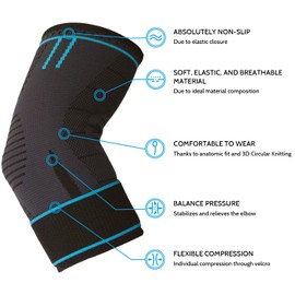 AGILE NOW® Advanced Elbow Support Stabilises & Protects Joints - Non-Slip Tennis Elbow Bandage with Velcro Closure for Flexible Compression on the Elbow (M, Blue)