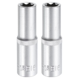HARFINGTON 2pcs E-Torx Socket 1/2" Drive E16 External Torx Deep Socket CR-V 6 Point Spline Socket External Torque Star Female Bit Socket for Auto Repairs Home Maintenance DIY Hand-Making