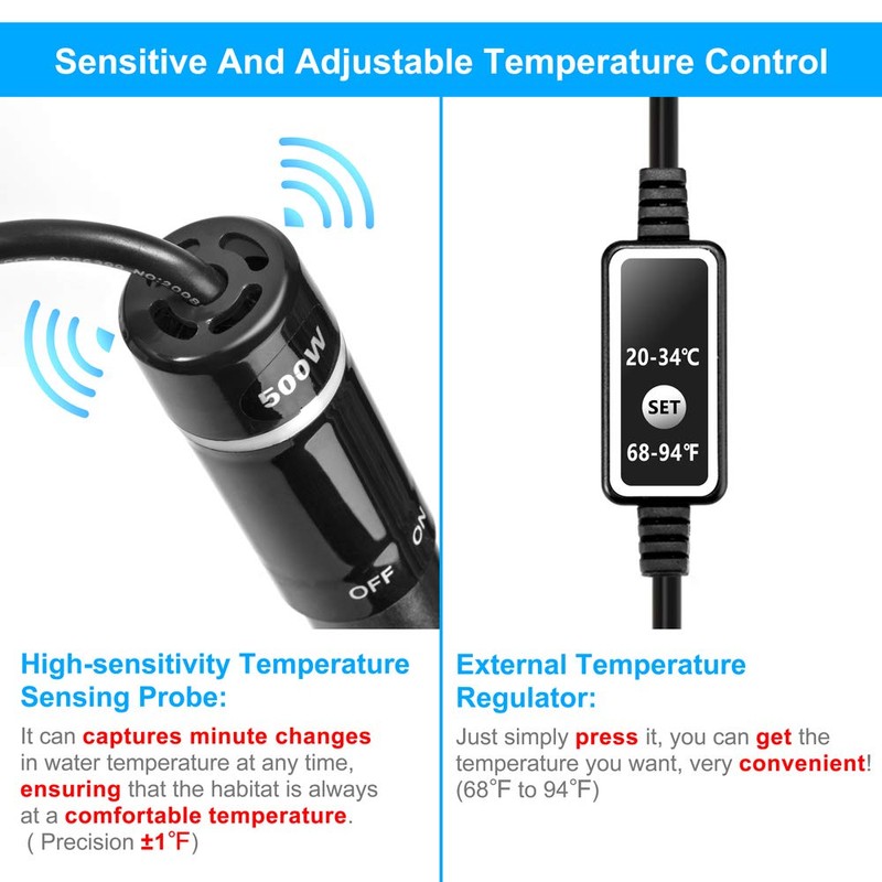 500W Aquarium Heater Submersible 500 Watt Titanium Fish Tank Heater