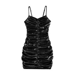 EXARUS Girls Teen Bodycon Sparkly Dress Metallic Homecoming Party Dance Glitter Tight Spaghetti Strap Mini Short Sleeveless Ruched Dresses Black 10 Years