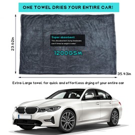 SHMZK Microfiber Towels for Cars, 23.6"x35.4" 1200 GSM Ultra Thick Soft Car Detailing Drying Towel, Super Absorbent Double Twisted Loop Cloth Cleaning Towel for Car Truck SUV