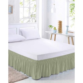 RisQiten Sage Green Bed Skirt Queen Size 18 Inch Drop, Farmhouse Pure Sage Green Adjustable Elastic Bedskirt Dust Ruffle for Queen Bed, Modern Art Decor Wrap Around Bed Skirts Pleated Bed Frame Cover