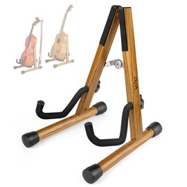 DIDA Ukulele Stand, Violin Stand with bow holder, Foldable Ukulele Stand for Travel, A-Frame Ukulele Holder for Violin, Banjo, and Mandolin, Wooden Floor Ukulele Holder (Zebrawood, Ukulele & Violin)