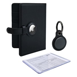 AirTag Wallet Passport Travel Package with Cover Holder Case and Luggage Keychain Tag Accessory with Vaccine Card Protector for Men and Women, Black, Airtag Passport Cover With Airtag Keychain and