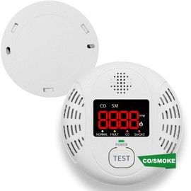 Vzmcov Carbon Monoxide and Smoke Detector Equipped with LCD Display, Battery Powered, Dual Sensor Alarm, 85dB Voice Alarm and Real-time CO Tracking, Suitable for Home/Kitchen/Bedroom/RV 1-Pack
