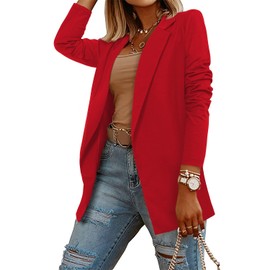 CRAZY GRID Women Work Causal Blazer Jacket Work Office Blazer Long Sleeve Office Jacket with Lined Lapel Blazer Jacket Oversized 2XL Red