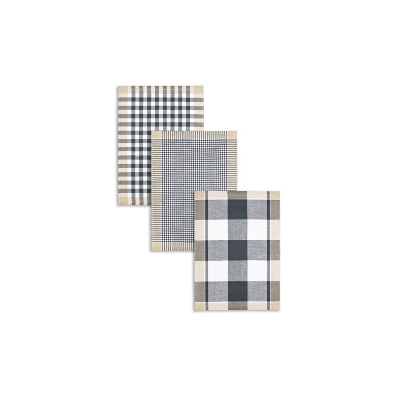 Kracht Jacquard Tea Towels, Half-Linen, Assorted Chequered, Anthracite/Black/Beige, 50 x