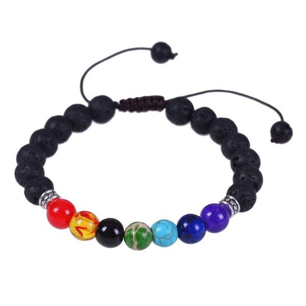 Wild Essentials 7 Chakras Lava Stone Essential Oil Diffuser Bracelet, Adjustable, Aromatherapy Womens Jewelry Gift Set