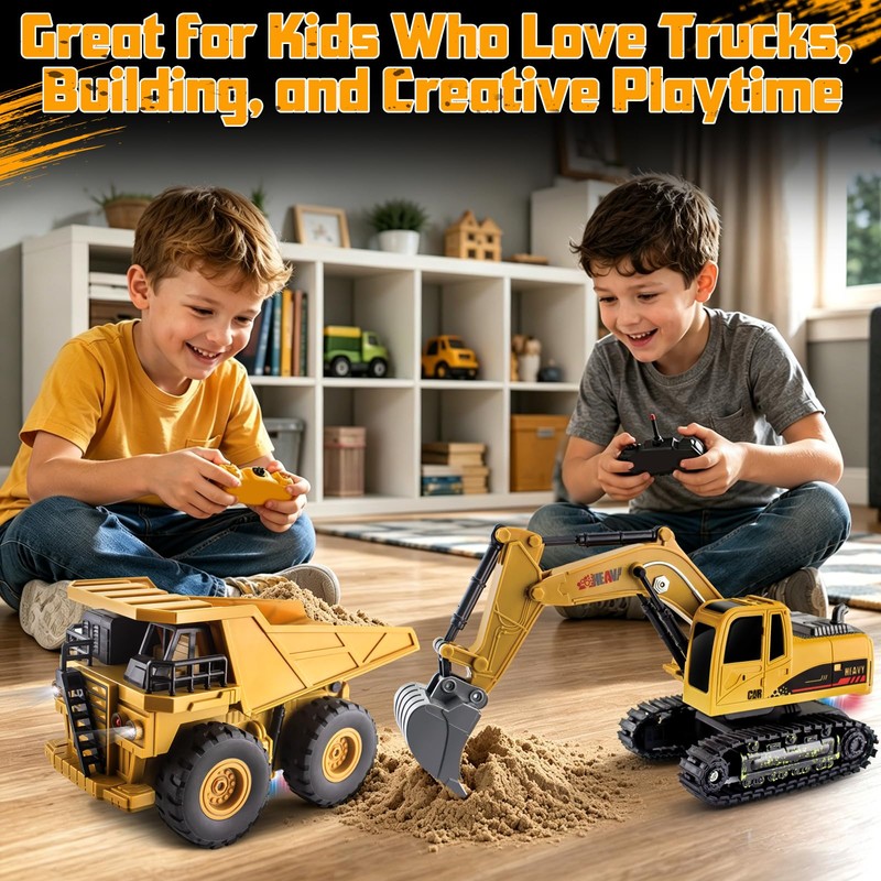 YongnKids 2 Pcs Large Rc Excavator Toy & Dump Truck