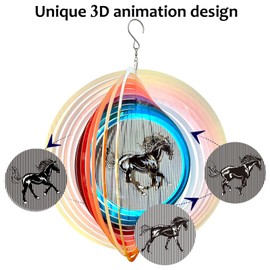 Aoedelyart 3D Animations Horse Wind Spinner for Yard and Garden,12Inch Wind Spinners Outdoor Horse Memorial Gift for Women Mom Grandma Wife,Garden Decor Metal Kinetic Yard Art Wind Sculpture