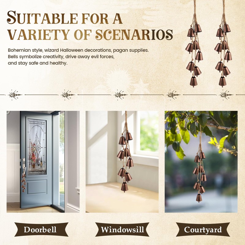 2 Pack Witch Bells for Door Knob Protection Outdoor Bells