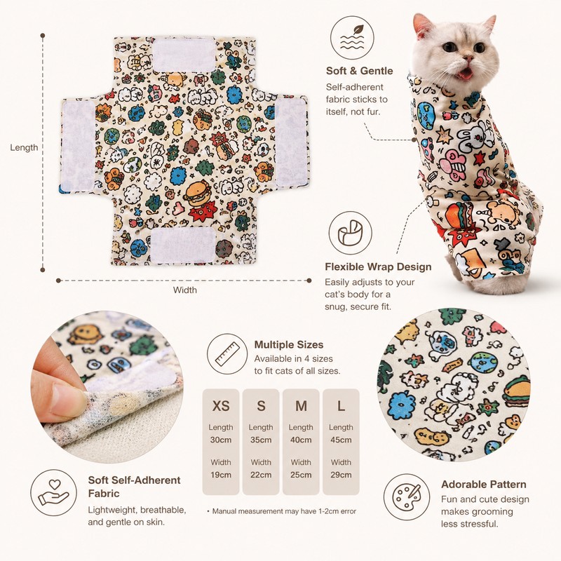 Cat Grooming Wrap for Nail Trimming – Self-Adherent Swaddle Cloth