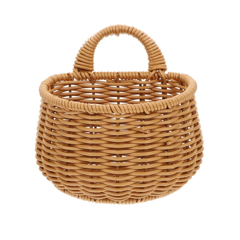OSALADI Wall-Mounted Kitchen Basket Small Brown Imitation Woven Plastic Container