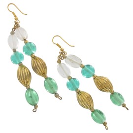 Long Aqua Blue Green Sea Glass Beaded Dangle Earrings 3 1/2" Earrings For Women Set