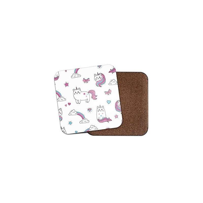 1 x Unicorn Cat Drinks Coaster - Cute Rainbow Kitten