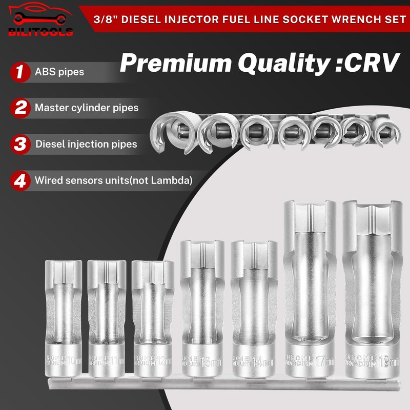 BILITOOLS Diesel Injector Fuel Line Socket Wrench Set, 3/8" Drive