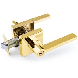 EHOMEWARE 1 Pack Entry Door Handles Polished Brass, Keyed Alike Entrance Door Lock with Keys for Living Room or Bedroom, Gold Exterior Interior Door Knobs