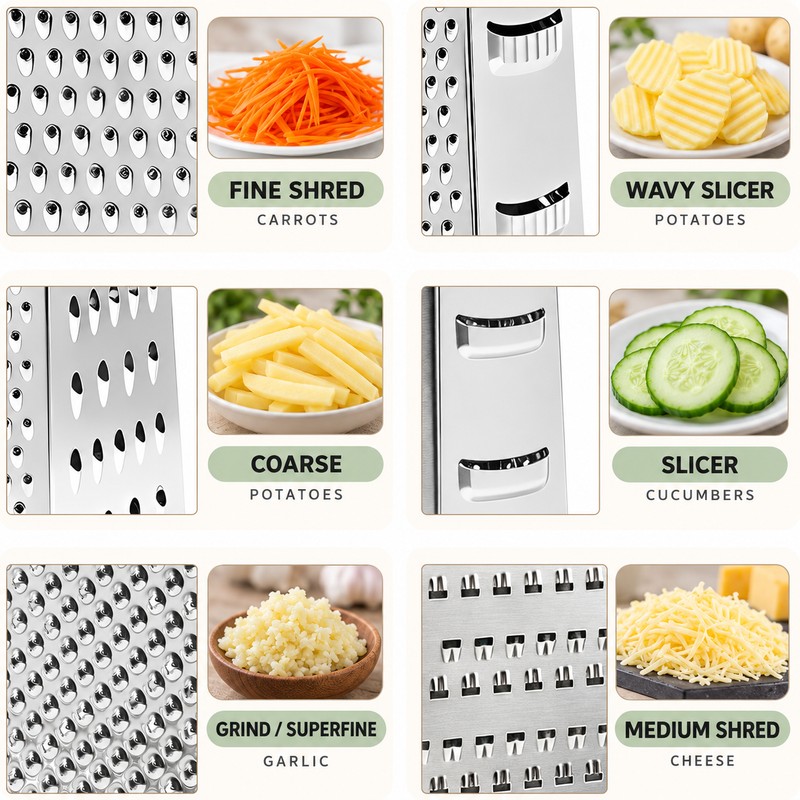 6-Sided Stainless Steel Box Grater for Everyday Food Prep –