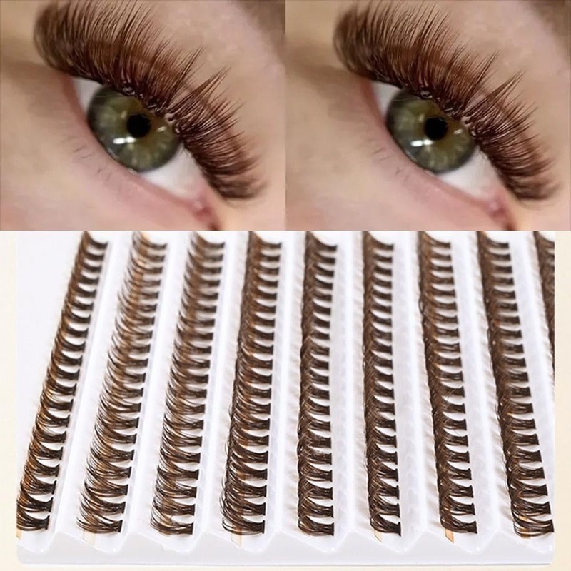 200pcs 40D Brown Cluster Eyelashes Volume Eyelash Extensions, Natural and